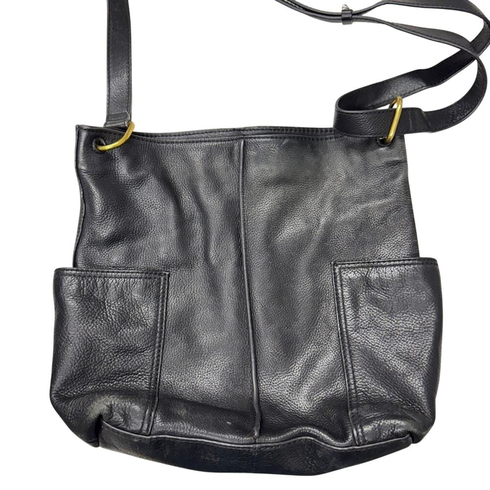 Fossil Black Leather Lane Shoulder Bag Womens Tote Handbag Purse Classic